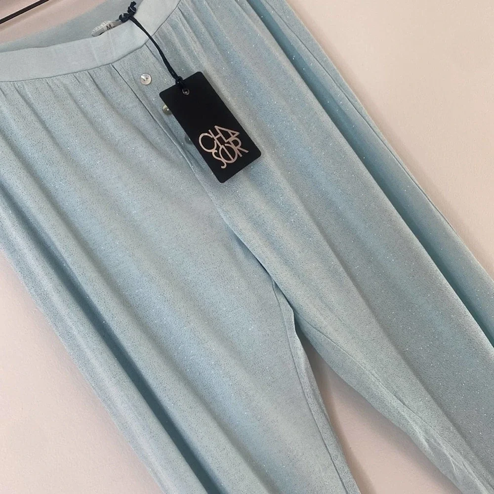 Chaser NWT Revolve Glitter Shirred lounge pants crystal mediun - Picture 2 of 5